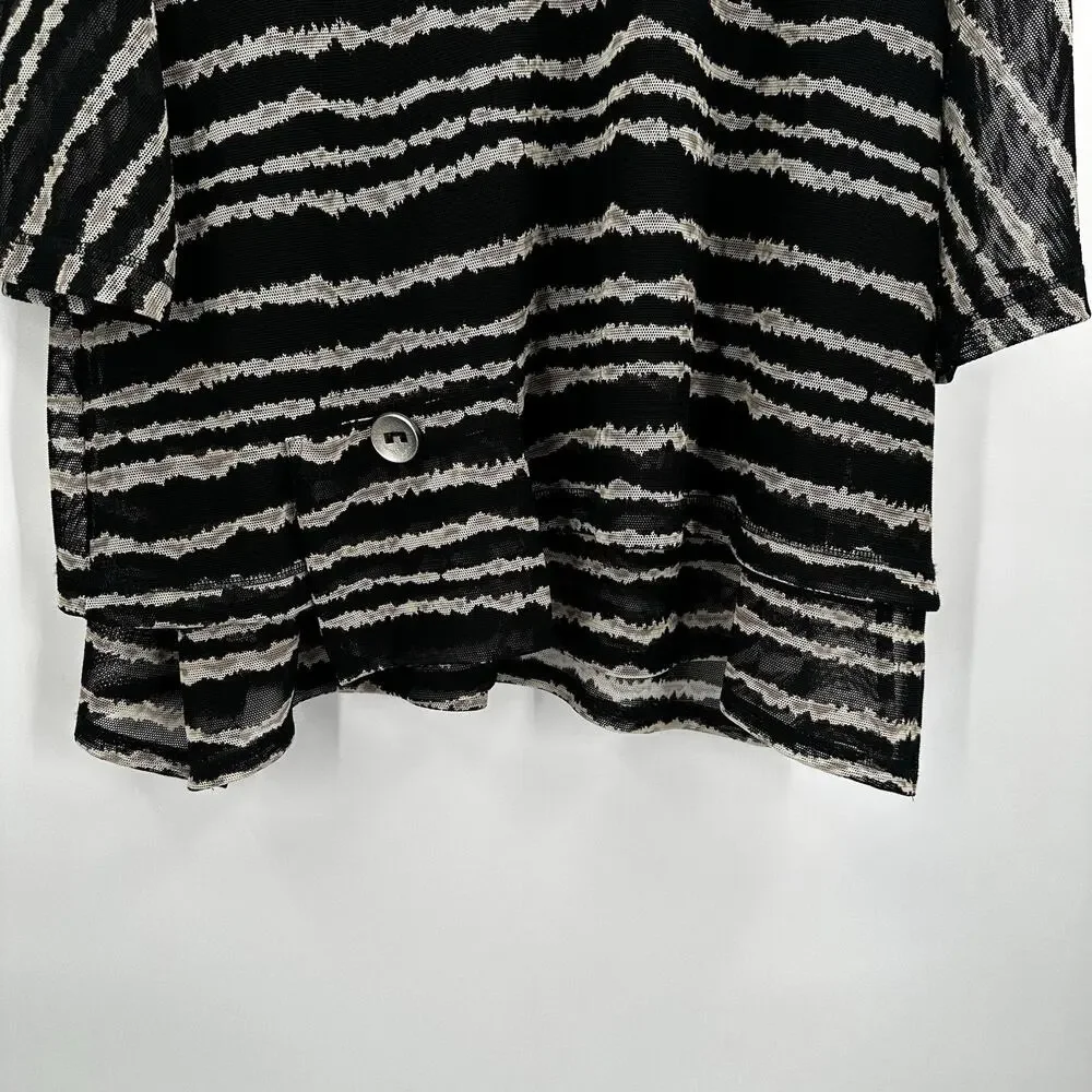 Ali Miles Top Shirt Tunic Womens 1X 1XL Black Mesh‎ Stripe back Buttons Art - Picture 2 of 12